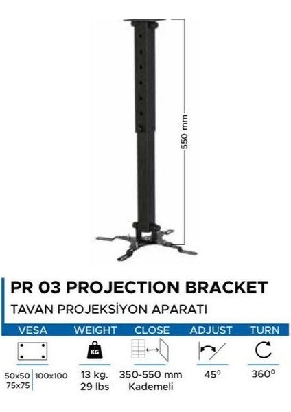 Vontech Projeksiyon Hareketli Tavan Asma Askı Aparatı - 55CM Kol Uzunluğu fiyatları