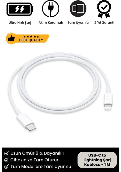 Premium Apple Iphone Uyumlu Hızlı Şarj Usb-C To Lightning Tüm Modellere Uyumlu Şarj Kablosu 1m