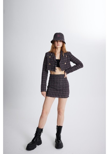 Tüvit Kumaş Mini Tweed Etek Siyah fiyatları