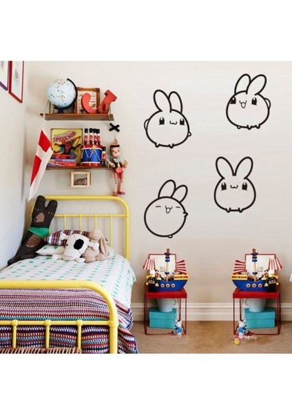 Duvar Özel Yeni Sticker Karikatür Tavşan Desen Sevimli Duvar Dekoru