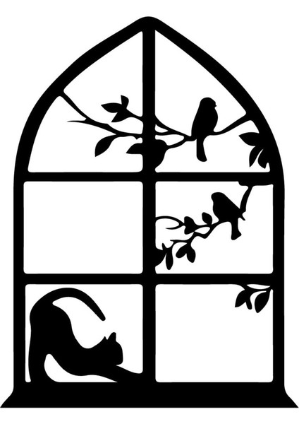 Gerinen Penceredeki Kedi Duvar Dekor Sticker 45 x 60 cm