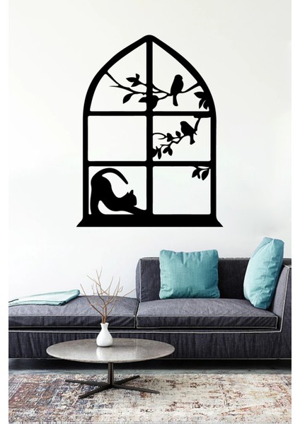 Gerinen Penceredeki Kedi Duvar Dekor Sticker 45 x 60 cm fiyatları