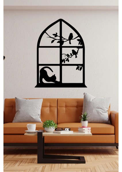 Gerinen Penceredeki Kedi Duvar Dekor Sticker 45 x 60 cm modelleri