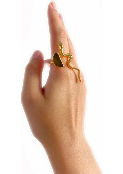 Vendi Altın Pirinç Kaplama Özel Tasarım Hafif Doğal Taş Ayarlanabilir Şık Kararmaz Kadın Yüzük modelleri