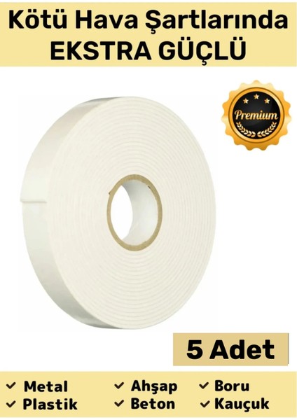 Premium Güç Kolay Uygulanır Uzun Ömürlü Kuvvetli Yapışkan Iz Bırakmaz 5 Adet Çift Taraflı Köpük Bant