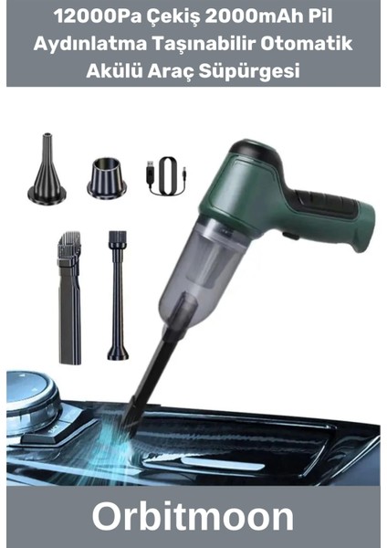 Özel Üretim Vakumlu 12000PA Çekiş 2000MAH Pil Aydınlatma Taşınabilir Otomatik Akülü Araç Süpürgesi