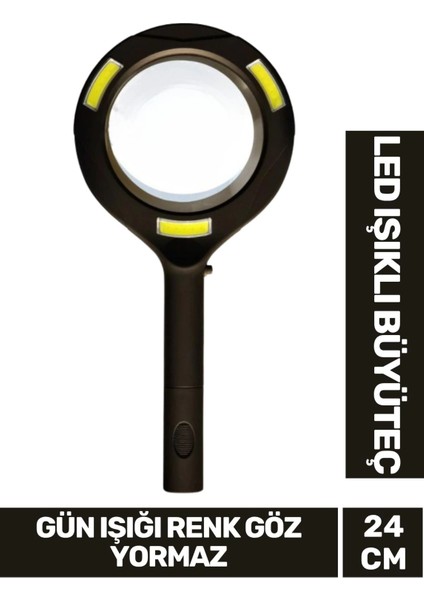 Özel Tasarım Sert Plastik Saplı Pilli Gün Işığı Smd LED Işıklı El Büyüteç Okuma Yazma Mercek 24CM