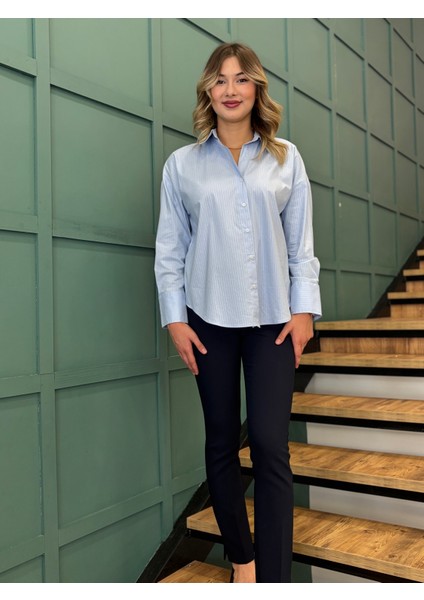 Kadın ,sim Çizgili ,düğmeli, Uzun Kollu Gömlek fiyatları