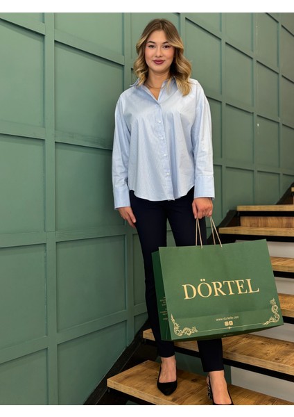 Kadın ,sim Çizgili ,düğmeli, Uzun Kollu Gömlek fırsatları