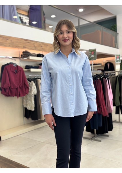 Kadın ,sim Çizgili ,düğmeli, Uzun Kollu Gömlek indirimleri