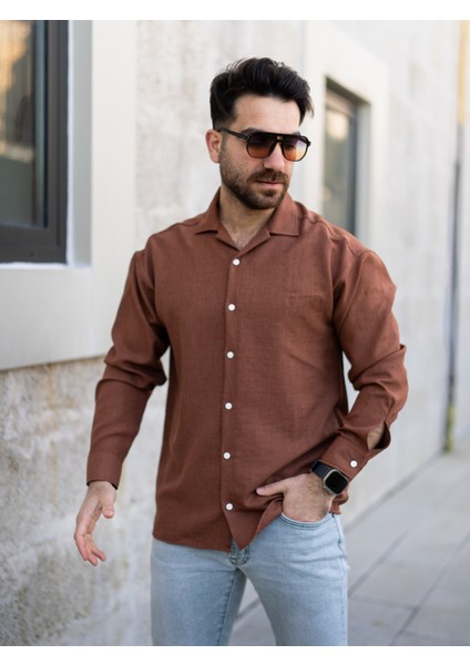 Kahverengi Keten Gömlek