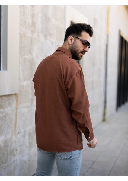 Kahverengi Keten Gömlek modelleri