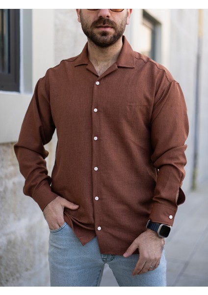Kahverengi Keten Gömlek