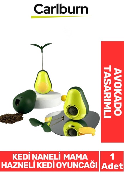 Özel Üretim Döner Mekanizmalı Avokado Şeklinde Kedi Naneli Mama Hazneli Kedi Oyuncağı