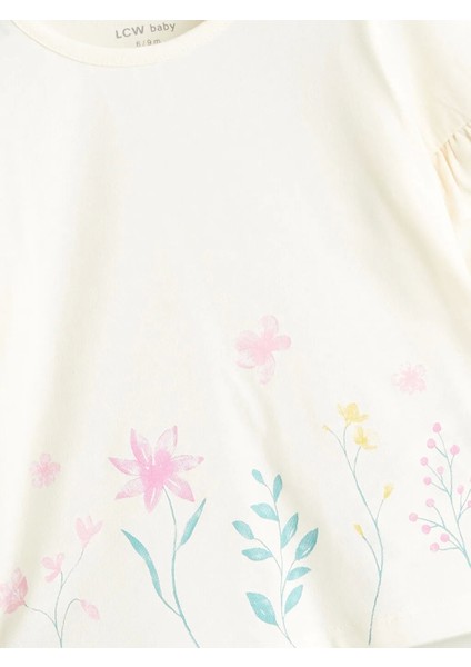 Baby Bej Çiçek Baskılı Pamuklu Kız Bebek Tişört ve Pantolon 2'li Takım fırsatları