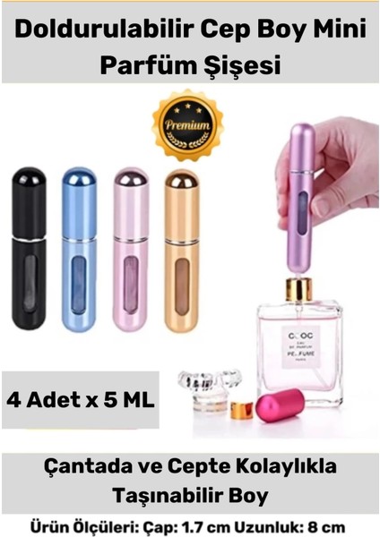 4 Adet Tasarım Parfüm Şişesinden Doldurulabilir Çanta Içi Taşınabilir 4lü Mini Cep Parfüm Şişesi