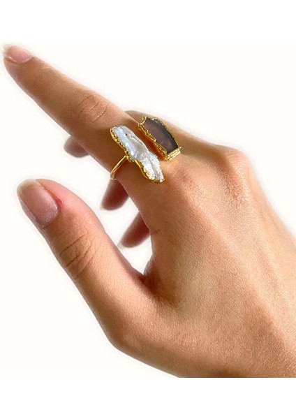 Sova Altın Pirinç Kaplama Özel Tasarım Hafif Doğal Taş Ayarlanabilir Şık Kararmaz Kadın Yüzük