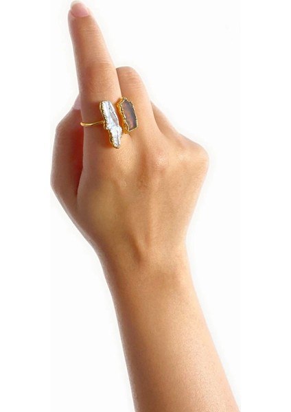 Sova Altın Pirinç Kaplama Özel Tasarım Hafif Doğal Taş Ayarlanabilir Şık Kararmaz Kadın Yüzük modelleri