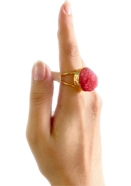 Oslo Özel Tasarım Hafif Kararmaz Doğal Taş Detaylı Ayarlanabilir Altın Pirinç Kaplama Kadın Yüzük