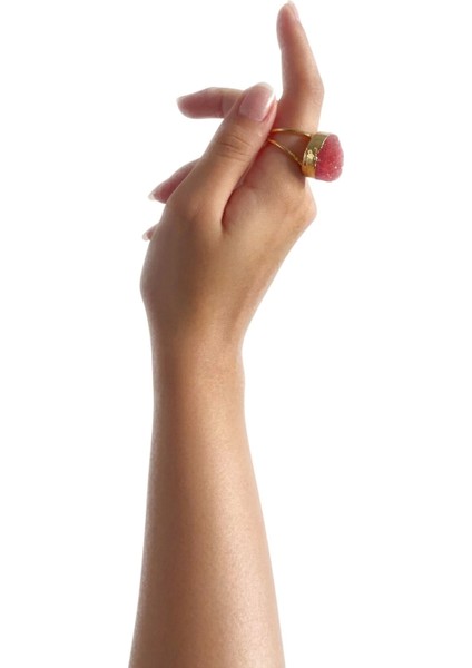 Oslo Özel Tasarım Hafif Kararmaz Doğal Taş Detaylı Ayarlanabilir Altın Pirinç Kaplama Kadın Yüzük fiyatları