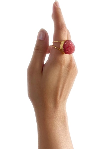 Oslo Özel Tasarım Hafif Kararmaz Doğal Taş Detaylı Ayarlanabilir Altın Pirinç Kaplama Kadın Yüzük fırsatları