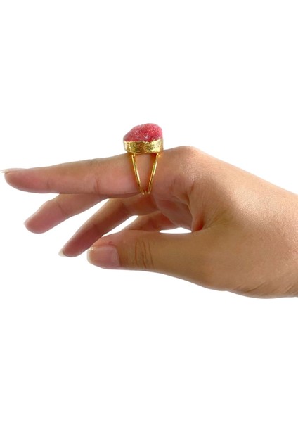 Oslo Özel Tasarım Hafif Kararmaz Doğal Taş Detaylı Ayarlanabilir Altın Pirinç Kaplama Kadın Yüzük indirimleri