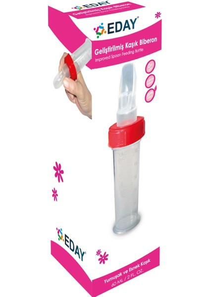 Kırmızı Eday Kaşık Biberon 60 Ml, Sağlıklı ve Kullanışlı Bebek Besleme Ürünü