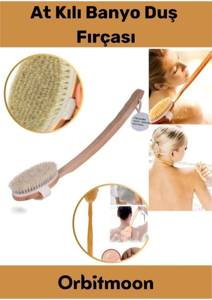 Premium %100 Doğal Yumuşak Vücut Masajı Selülit Önleyici Saplı At Kılı Uzun Banyo Duş Fırçası
