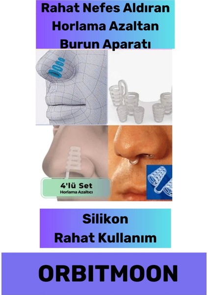 Yeni Seri Rahatlatıcı Uyku Önleyici Horlama Azaltıcı Nefes Alıp Verme Burun Delik Aparatı 4'lü Set