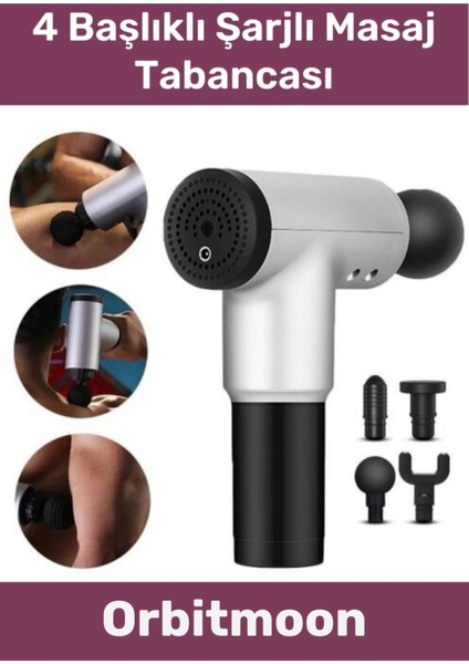 Premium 4 Başlıklı Boyun Bel Sırt Bacak Fısıltı Sesli Hafif Kas Rahatlatıcı Şarjlı Masaj Tabancası