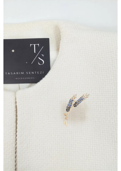 Broş Metal Rozet Başak Buğday Mavi Taşlı Dal Yaka Kıyafet Şapka Takı Aksesuar Hediye fiyatları