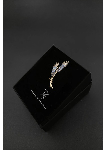 Broş Metal Rozet Başak Buğday Mavi Taşlı Dal Yaka Kıyafet Şapka Takı Aksesuar Hediye modelleri