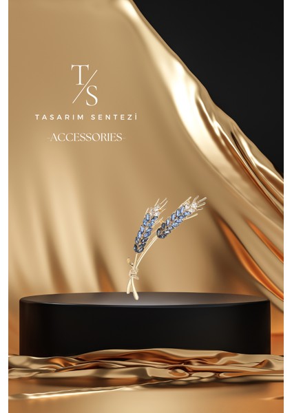 Broş Metal Rozet Başak Buğday Mavi Taşlı Dal Yaka Kıyafet Şapka Takı Aksesuar Hediye fırsatları