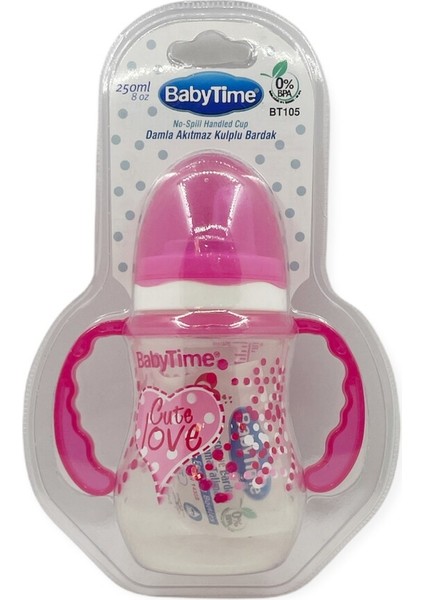 Pembe Baby Time Damla Akıtmaz Kulplu Bardak 250 Ml, Şık ve Kullanışlı Çocuk Bardak