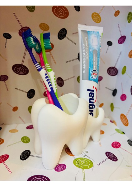 Diş Fırçalık Diş Şeklinde Diş Macunu ve Fırça Düzenleyici 2'li Set Banyo Aksesuarı fırsatları