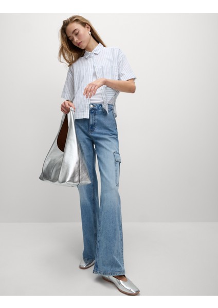 Saf Pamuklu Kısa Çizgili Gömlek