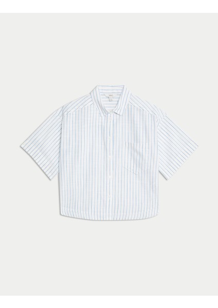 Saf Pamuklu Kısa Çizgili Gömlek