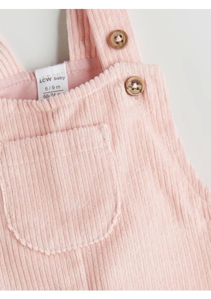 Baby Pembe Bisiklet Yaka Pamuklu Kadife Kız Bebek Bluz ve Salopet 2'li Takım