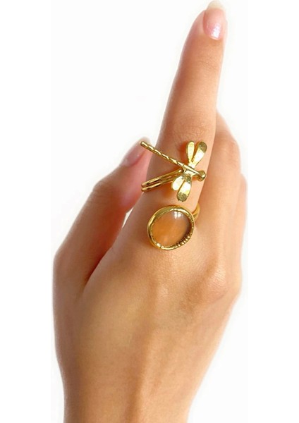 Mosta Altın Pirinç Kaplama Özel Tasarım Hafif Doğal Taş Ayarlanabilir Şık Kararmaz Kadın Yüzük modelleri