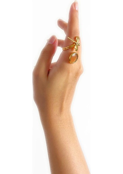 Mosta Altın Pirinç Kaplama Özel Tasarım Hafif Doğal Taş Ayarlanabilir Şık Kararmaz Kadın Yüzük fırsatları