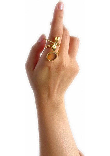 Mosta Altın Pirinç Kaplama Özel Tasarım Hafif Doğal Taş Ayarlanabilir Şık Kararmaz Kadın Yüzük indirimleri