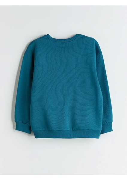 Kids Bej Bisiklet Yaka Baskılı %100 Pamuk Erkek Çocuk Sweatshirt 2'li