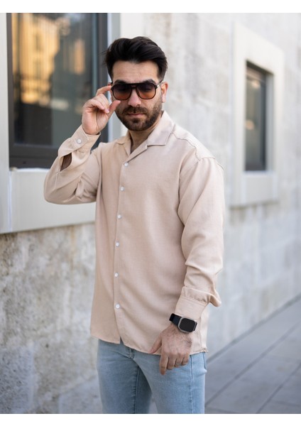 Bej Keten Gömlek