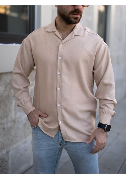 Bej Keten Gömlek modelleri