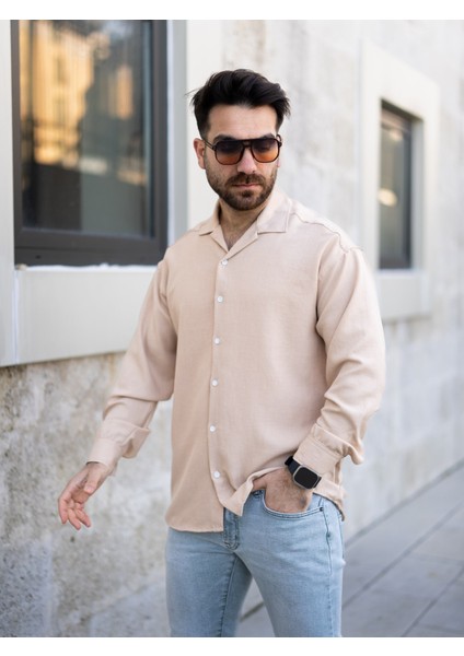 Bej Keten Gömlek