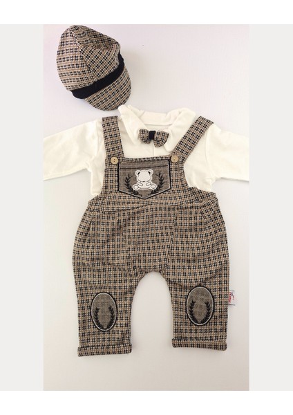 Erkek Bebek Şık Tulum Takımı Papyonlu Body ve Kasket Şapka 0-12 Ay modelleri