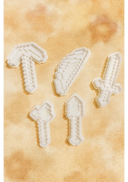 Minecraft Kurabiye Kalıbı 5’li Set – Kılıç Kazma Balta Kürek Yay Şekilli Oyun Hamuru