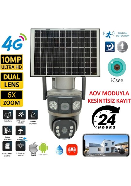 Ultimate Icsee S730 Aov Sürekli Kayıt Solar Güneş Enerjili Gece Görüş Insan Takibi 10MP Dual Lens 4g Kamera