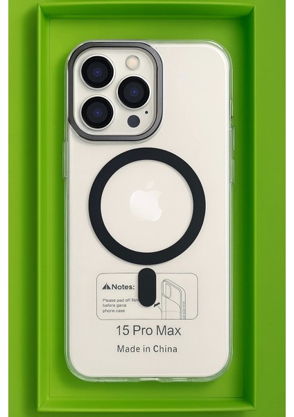 Iphone 15 Pro Max Kılıf Kamera Korumalı Magsafe Şeffaf Siyah modelleri