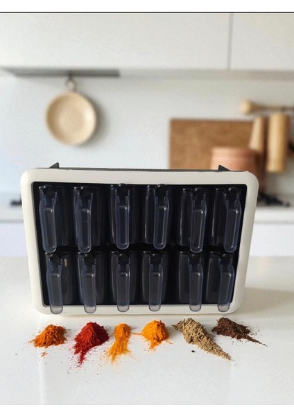 Duvara Monte Tüp Baharatlık Seti – 12'lı Şeffaf Kapaklı (Etiketli)